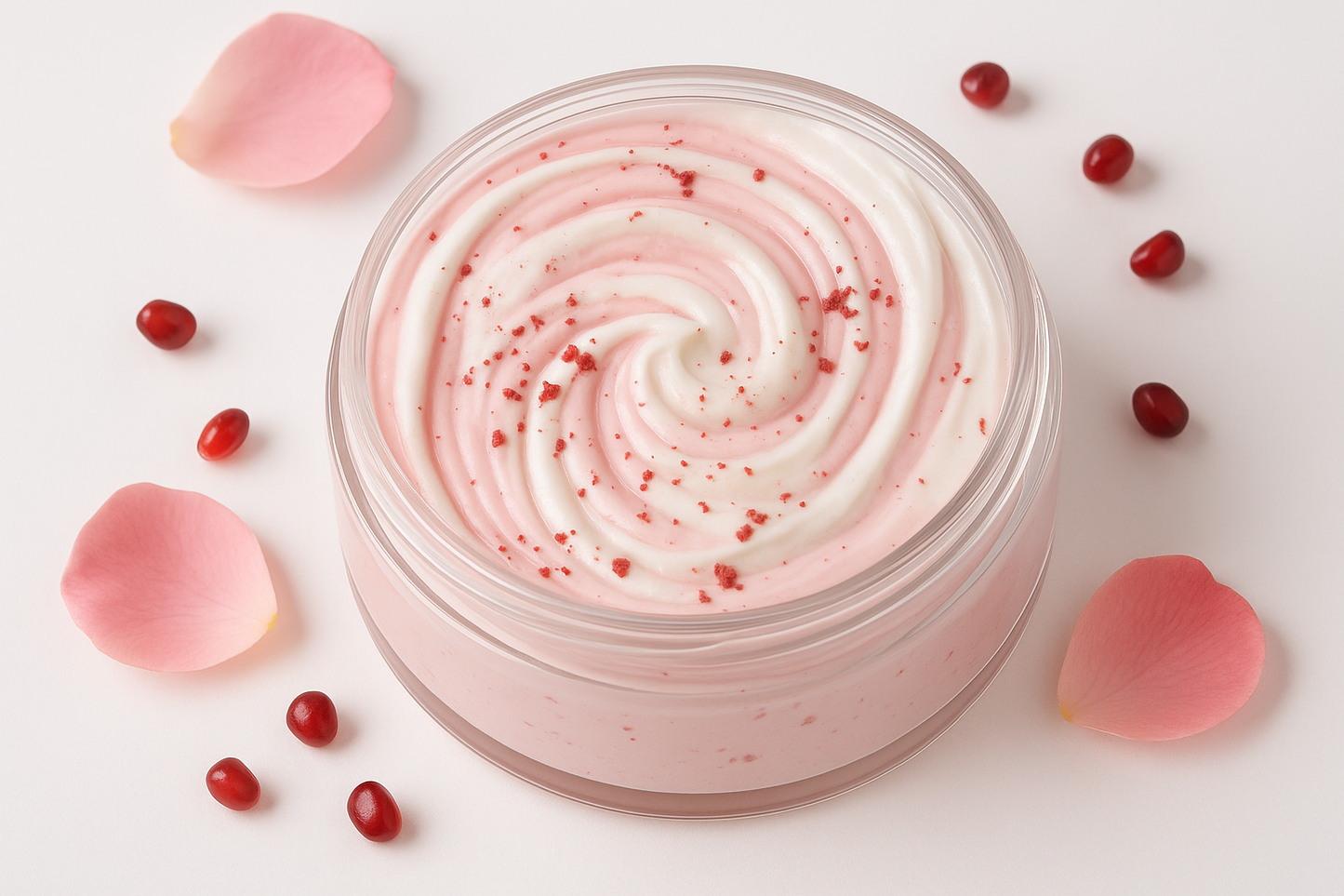 Imagen mejorada de la crema con patrón en espiral rosado y blanco