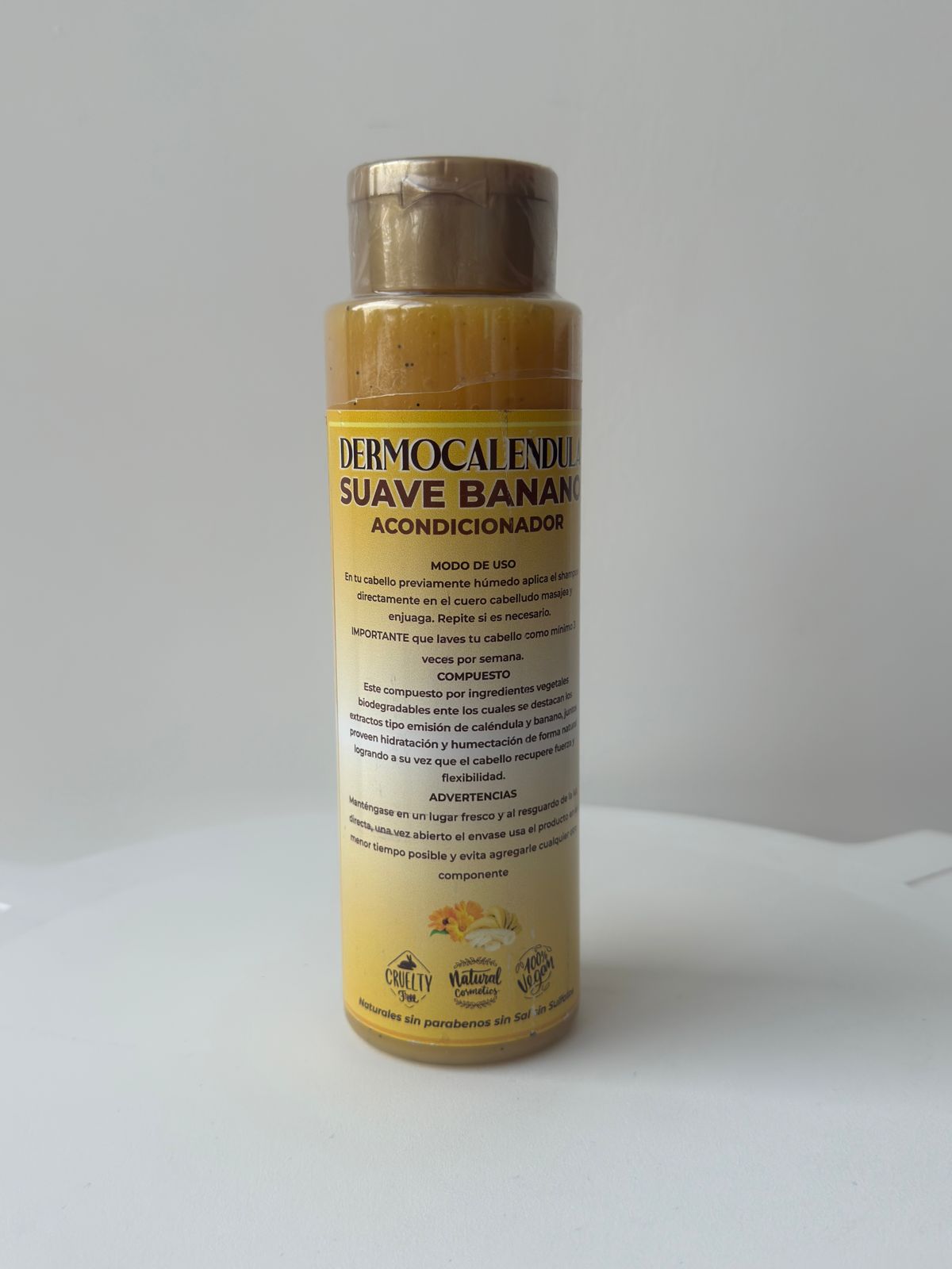 Acondicionador sin sal ni siliconas con banano y caléndula para cabello delicado"